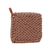 Cotton Crocheted Pot Holder, Leather Handle