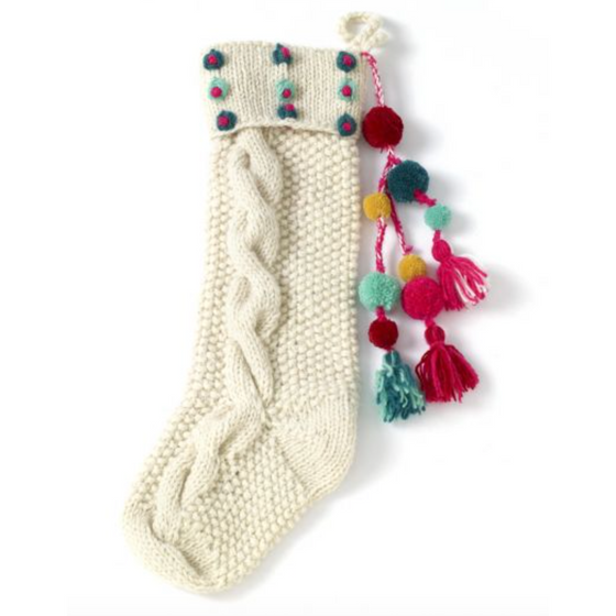 Hand Knit Dots and Tassels Stocking