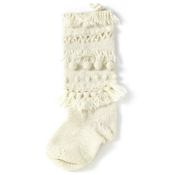 Hand Knit PomPom and Tassel Stocking