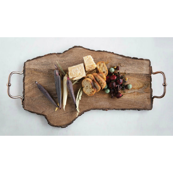 Live Edge Wood Slab Serving Tray with Handles