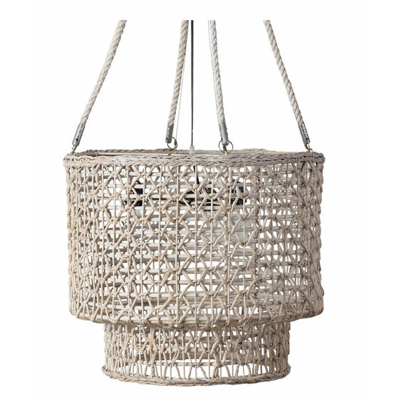 Double Barrel Hand Woven Natural Rope Chandelier